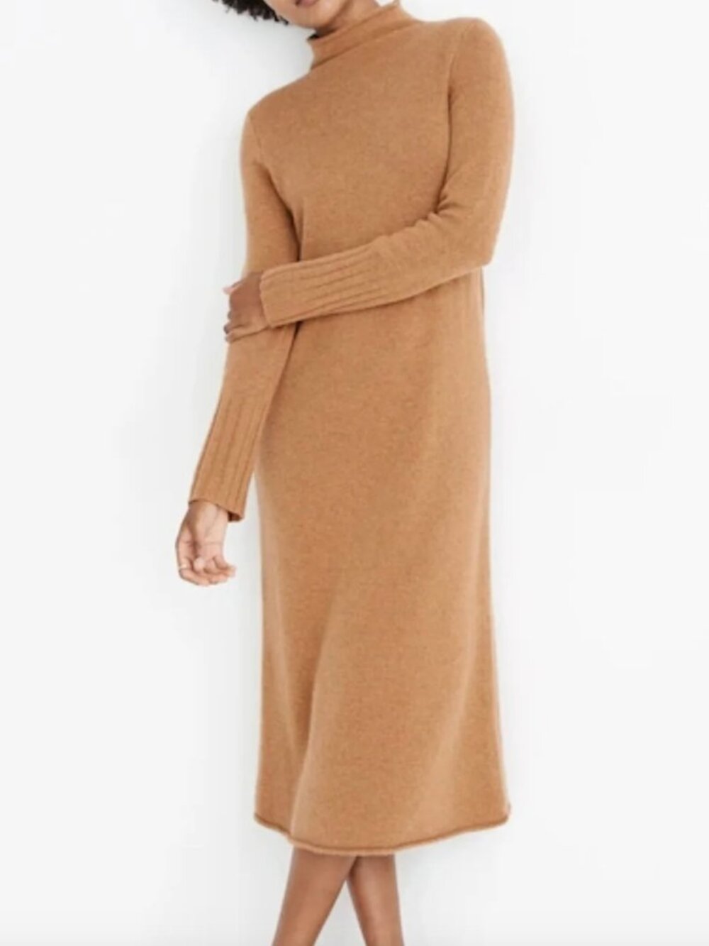 MADEWELL KNIT CAMEL SWEATER DRESS 100% CASHMERE SIZE SMALL